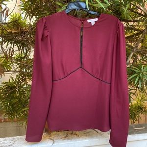 Gorgeous Topshop burgundy blouse with open back- black detailing